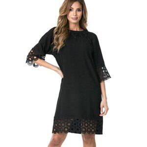 TRÏBE Classic Black Mid Length Dress with Lace Detail Size Medium NWT